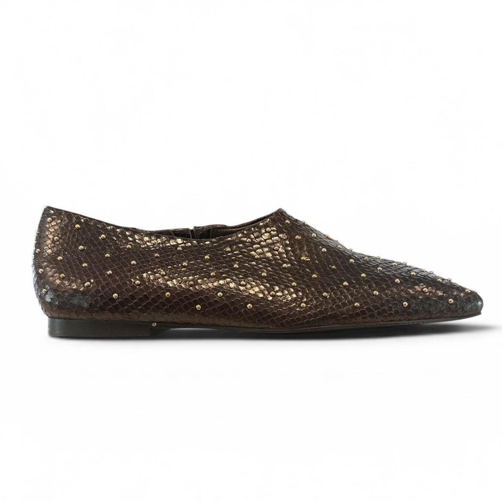 ME+EM Brown Studded Lizard Skin Square Toe Loafers Size 38.5
